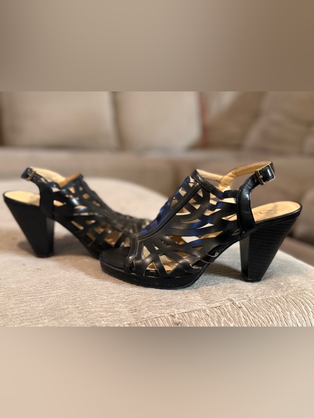 CL by Laundry Black Laser-Cut Slingback High Heels